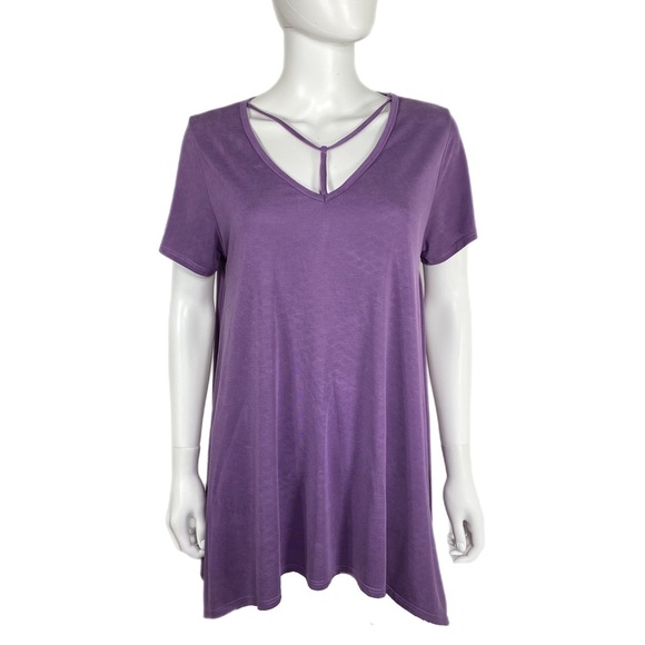 Jodifl Assymetrical Y-Strap V-Neck Purple Tee - Picture 1 of 5